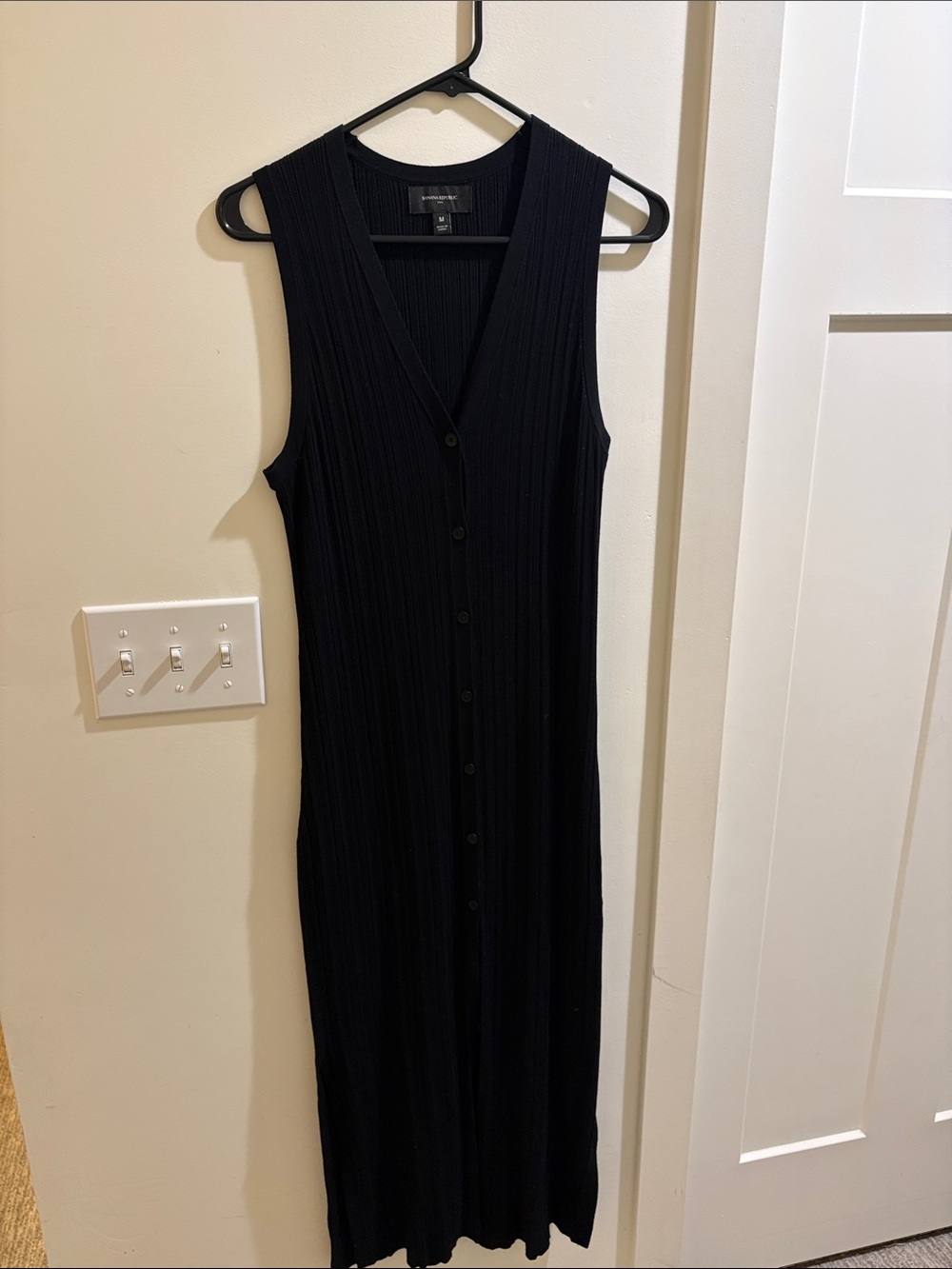 Banana Republic Black Ribbed Button-Front Maxi Dress